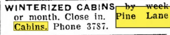 Pine Lane Cabins - Dec 1954 Ad (newer photo)